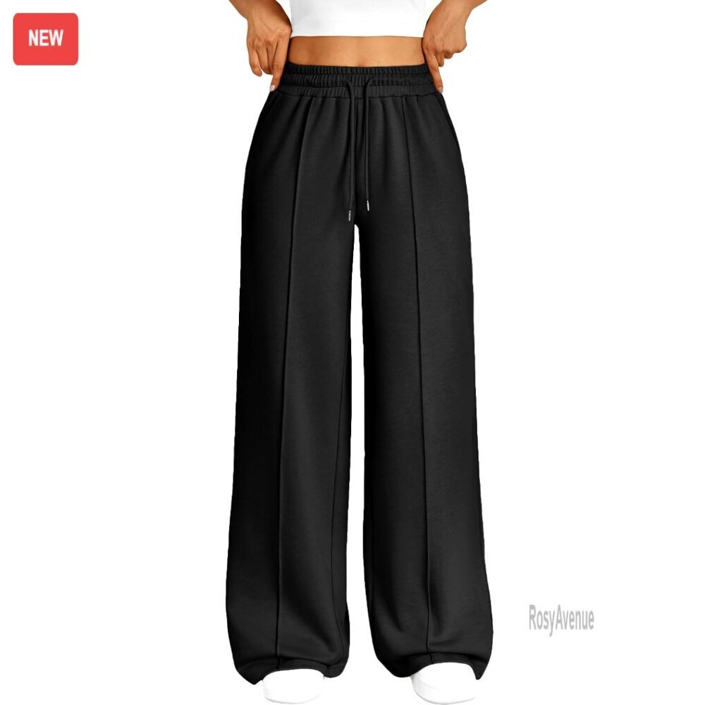 Wide Leg Sweatpants High Rise Barrel Fit Polyester Cotton Lounge Joggers
